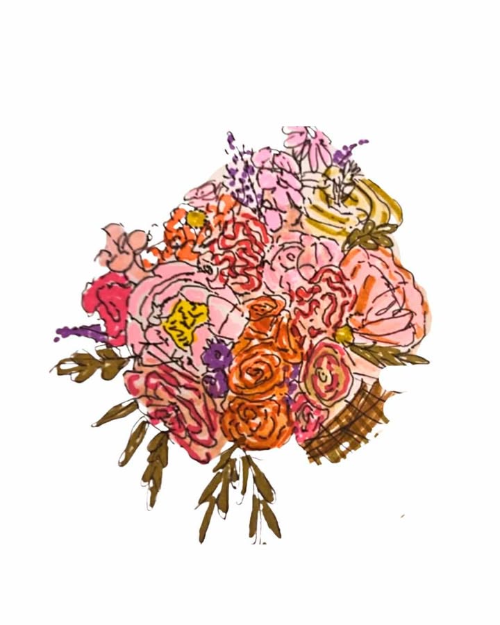 Hand-painted illustration of a bridal bouquet