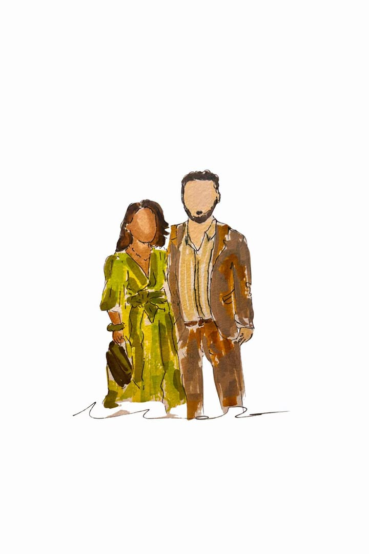Hand-painted illustration of a couple