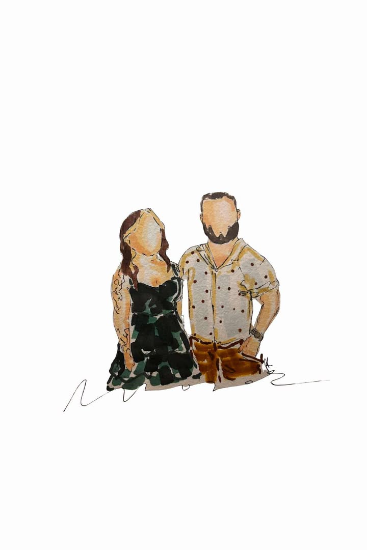 Hand-painted illustration of a couple