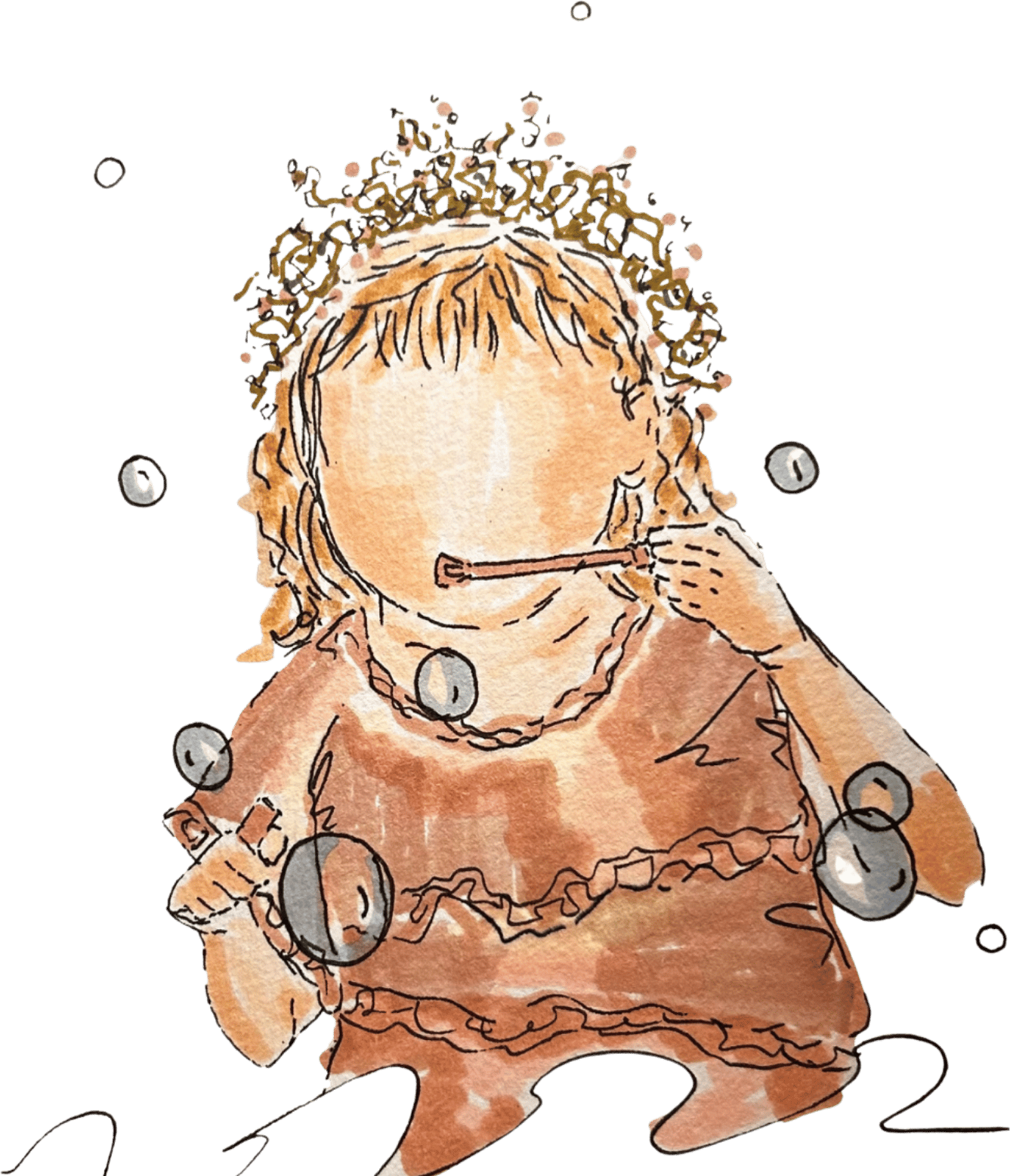 Hand-painted illustration of a child blowing bubbles