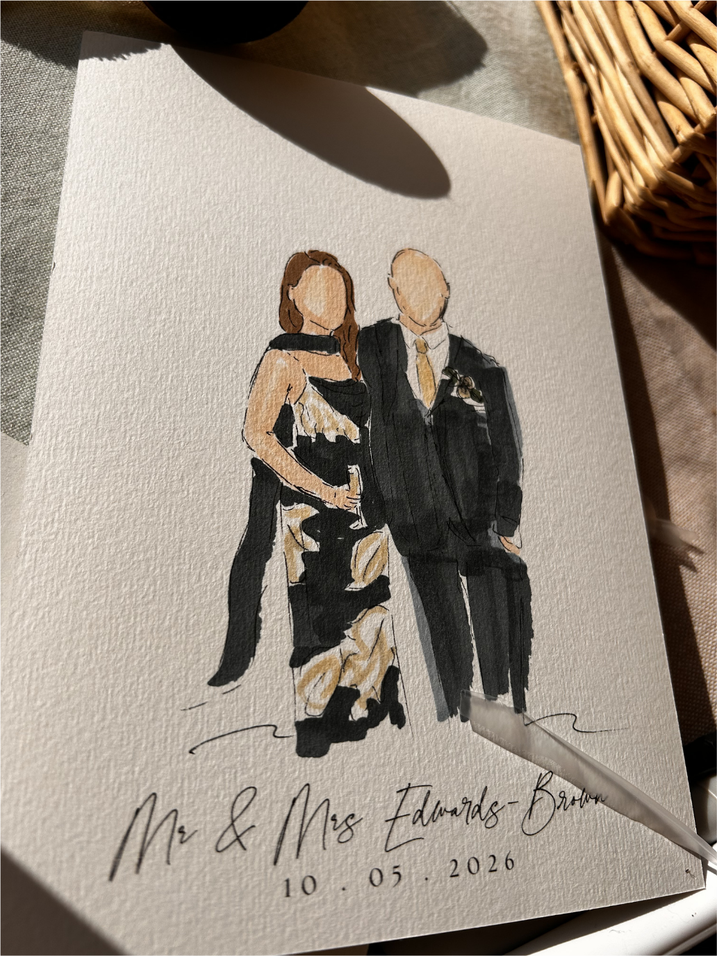Elegant hand-painted couple portrait in natural sunlight